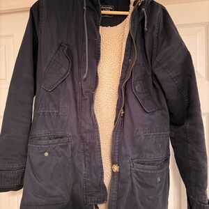 Abercrombie & Fitch Men's Dark Blue Field Jacket with Cream Lining